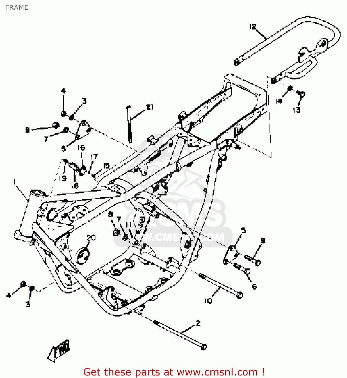 Yamaha Rd350 1973/1975 Frame - schematic partsfiche