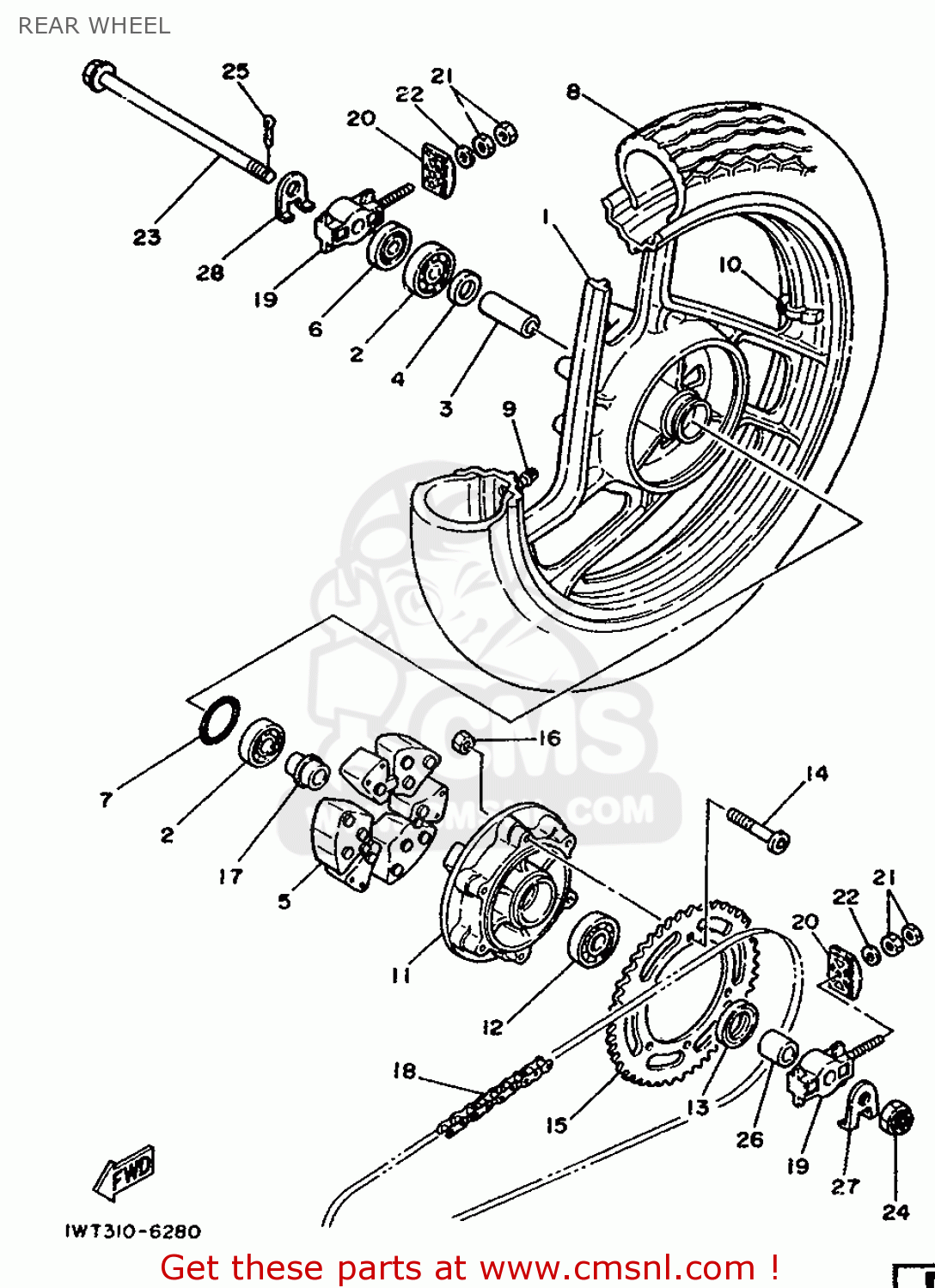 Yamaha RD350LC 1986 1WR SPAIN 261WR-352S1 REAR WHEEL - buy original ...