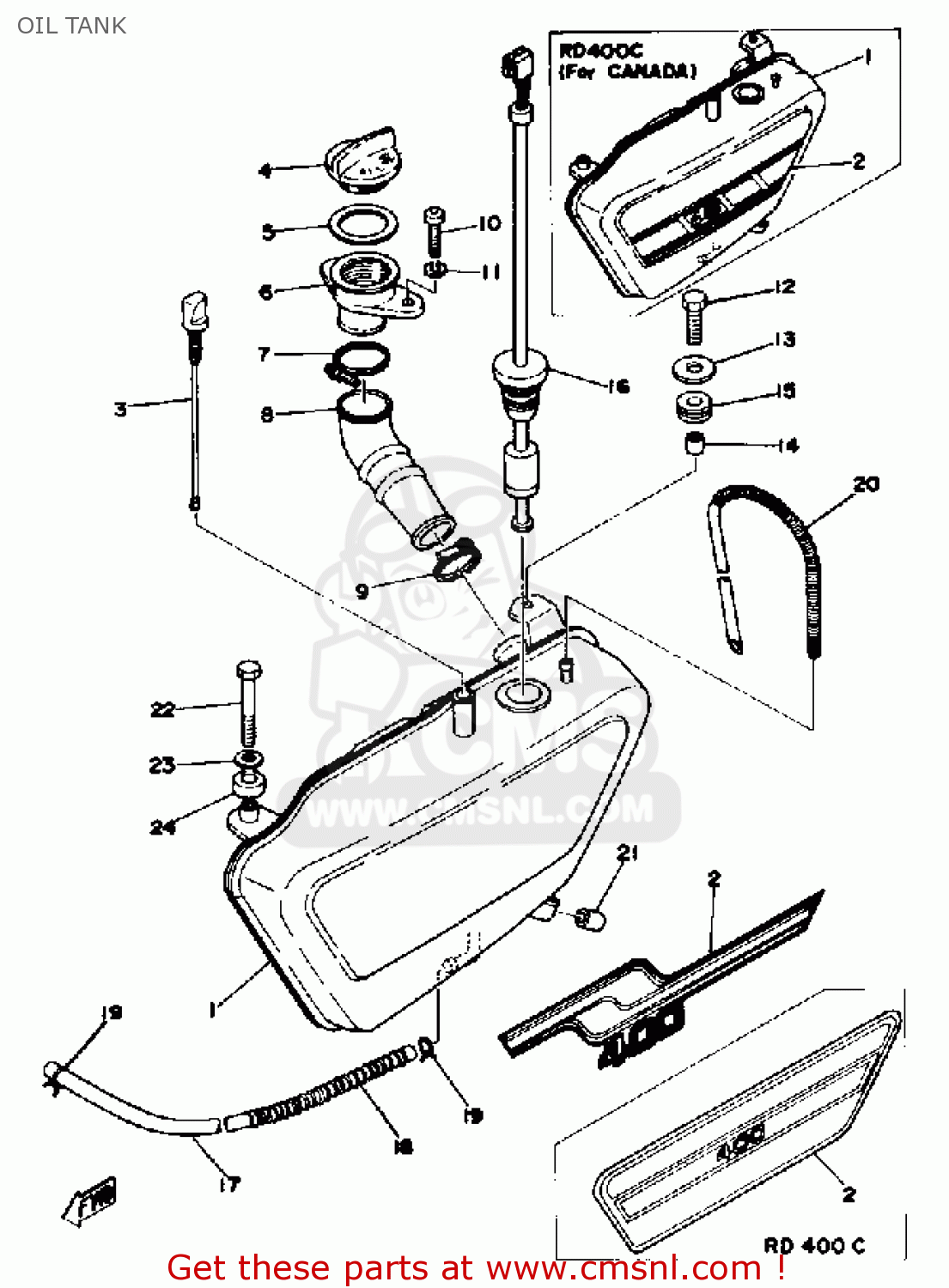 Yamaha RD400 1977 USA OIL TANK - buy original OIL TANK spares online