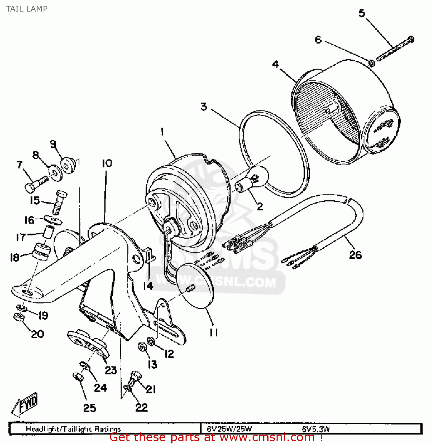 Yamaha RS100 1975 USA TAIL LAMP - buy original TAIL LAMP spares online