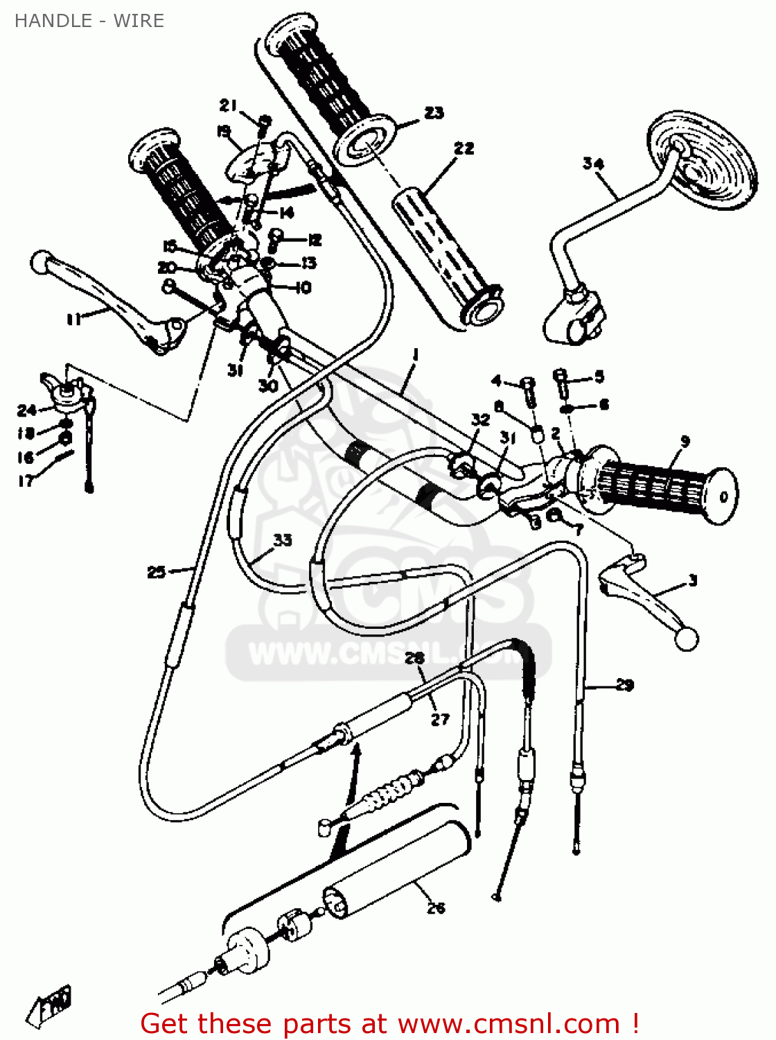 Yamaha RT2 1972 USA HANDLE - WIRE - buy original HANDLE - WIRE spares ...