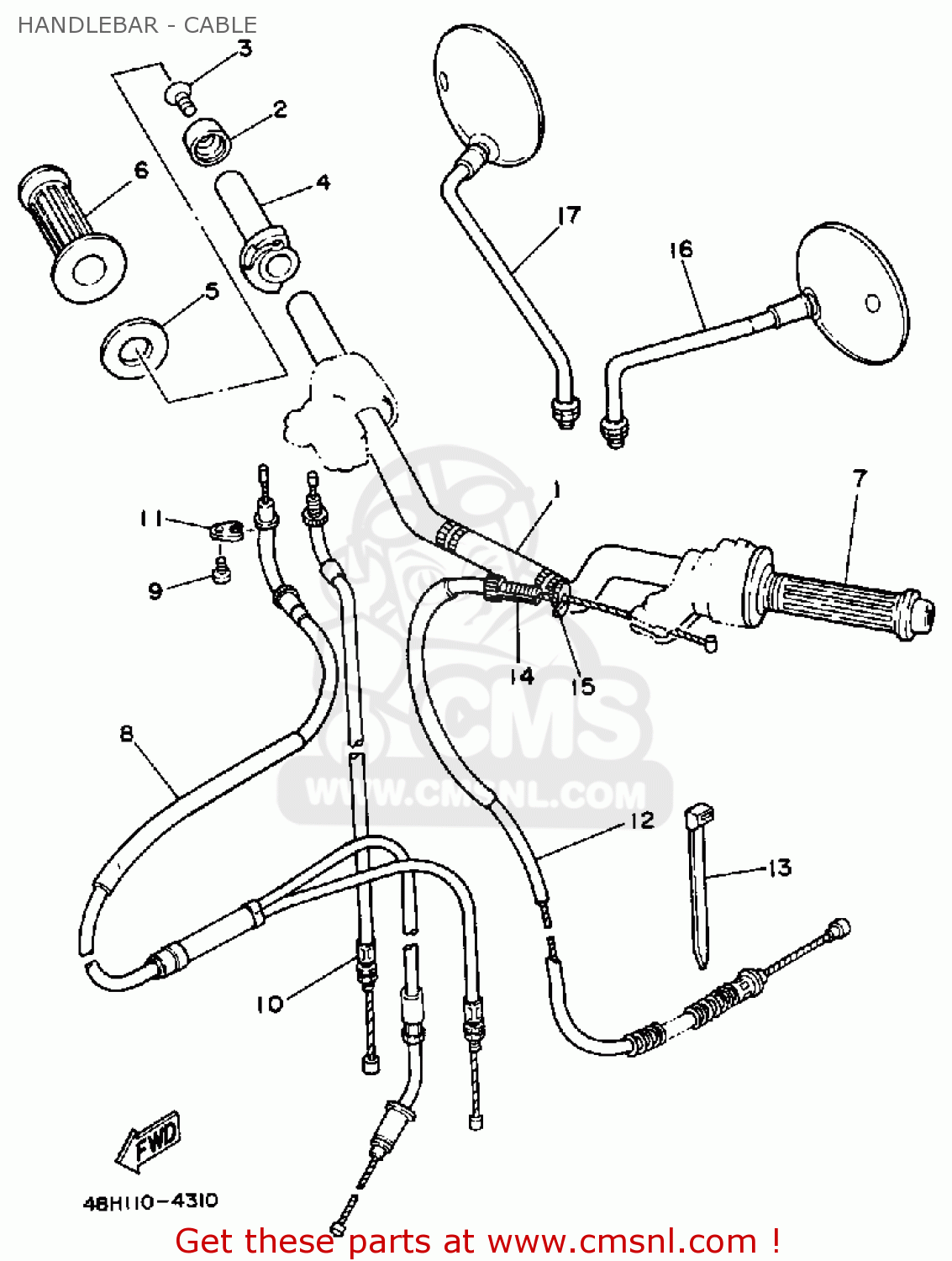 Yamaha Rz350 1984 (e) Usa Handlebar - Cable - schematic partsfiche