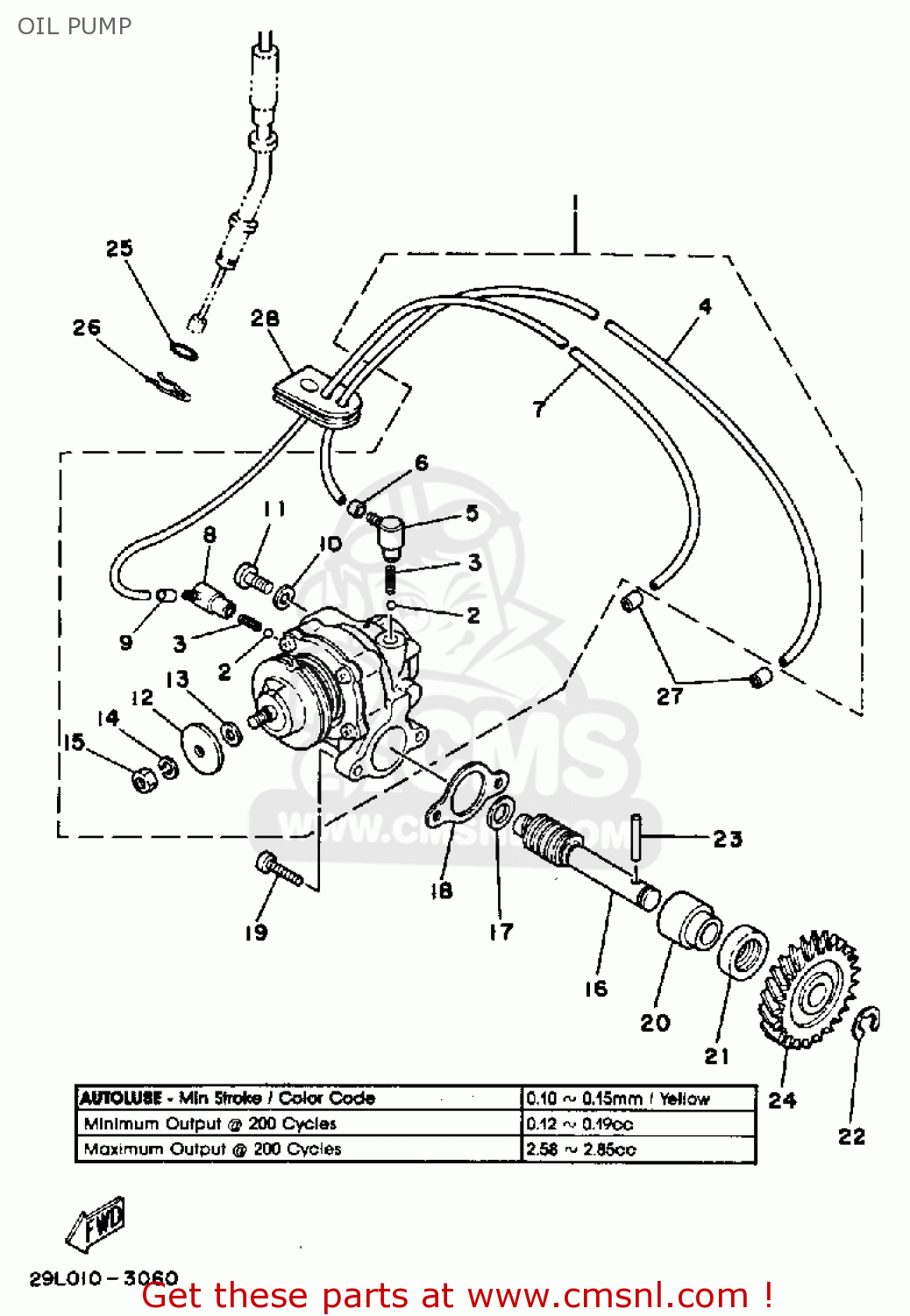 Yamaha RZ350 1985 (F) USA OIL PUMP buy original OIL PUMP spares online