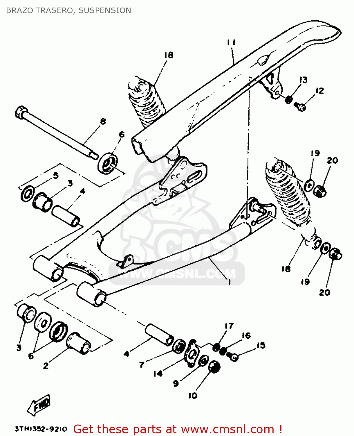 Yamaha SR250SP 1990 3TH2 SPAIN 113TH-352S1 BRAZO TRASERO, SUSPENSION ...