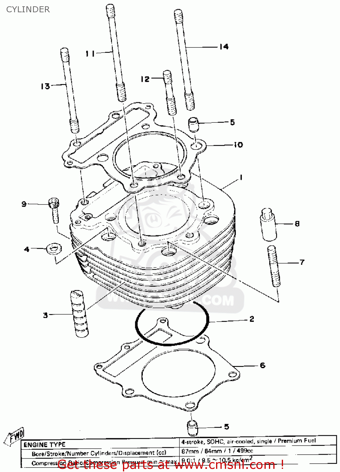 Yamaha SR500 1978 USA CYLINDER - buy original CYLINDER spares online