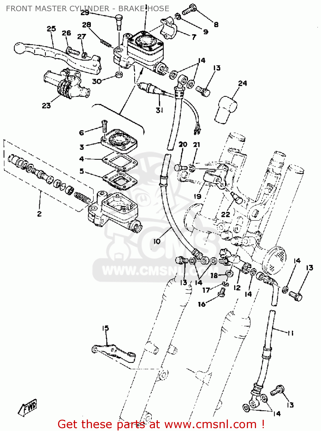 Yamaha SR500 1978 USA FRONT MASTER CYLINDER - BRAKE HOSE - buy original ...