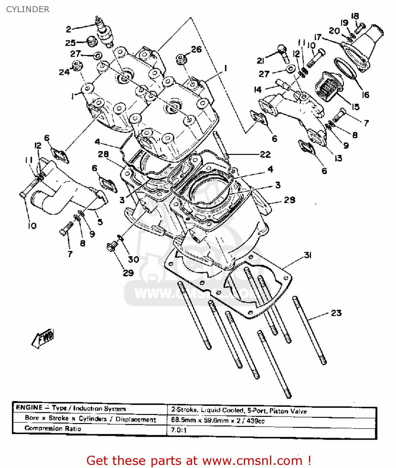 Yamaha SRX440D 1980 CYLINDER - buy original CYLINDER spares online