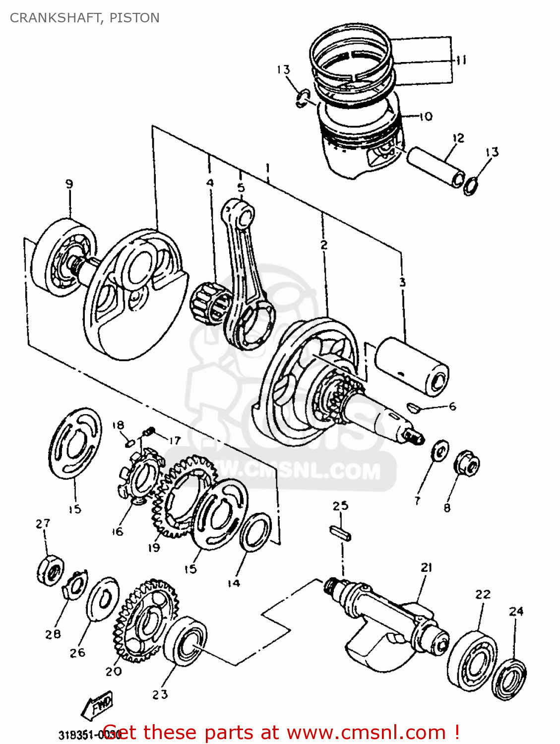 Yamaha TT600E 1998 4LW4 EUROPE 284GV-354E2 CRANKSHAFT, PISTON - buy ...