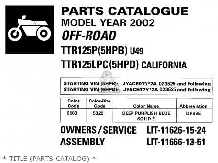 Yamaha TTR125 TTR125LC 2002 (2) USA CALIFORNIA / LARGE WHEEL MODEL