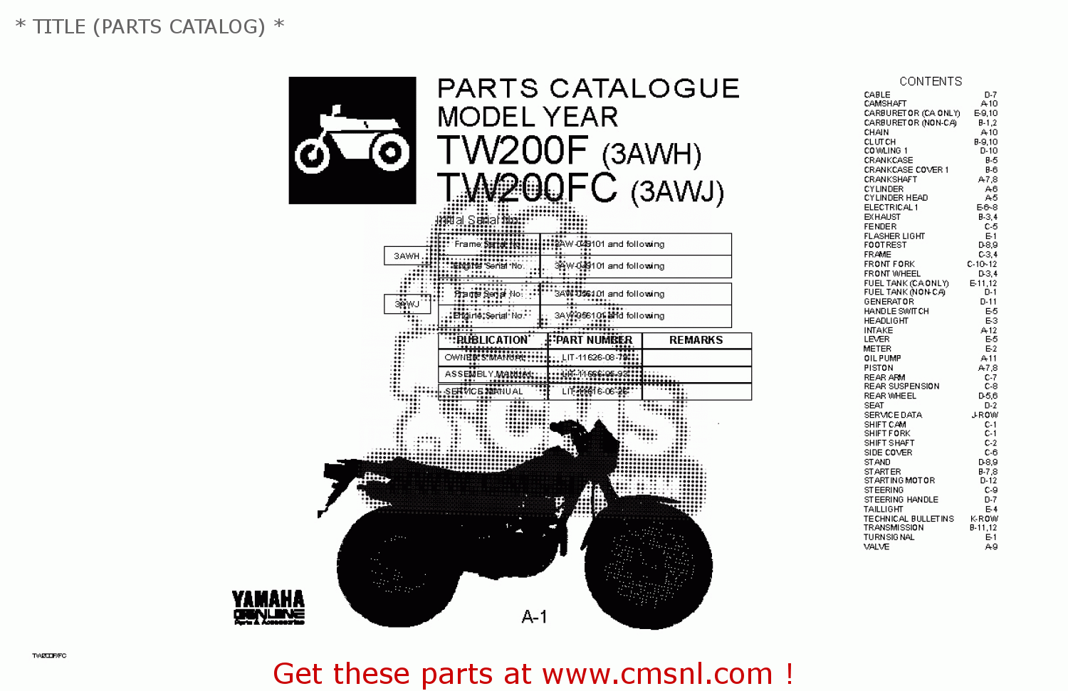 Yamaha TW200 1994 3AWH TRAILWAY USA * TITLE (PARTS CATALOG) * buy