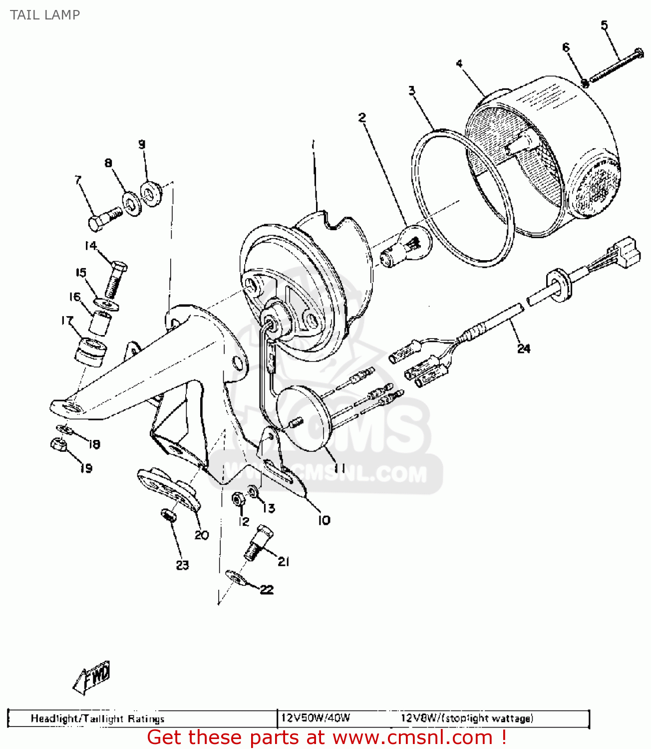 Yamaha TX500 1973 USA TAIL LAMP - buy original TAIL LAMP spares online