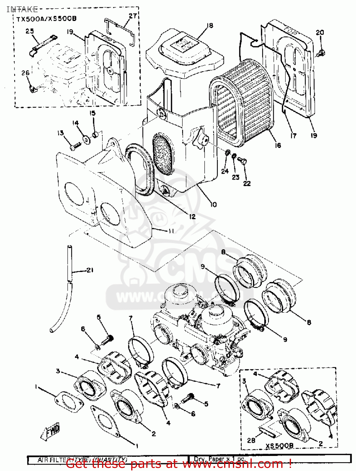 Yamaha TX500 1974 USA INTAKE - buy original INTAKE spares online