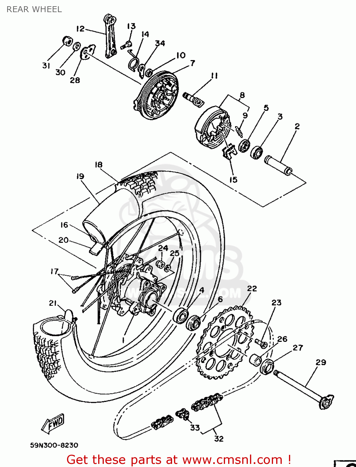 Yamaha TY250S 1988 59N EUROPE 2859N-300E1 REAR WHEEL - buy original ...