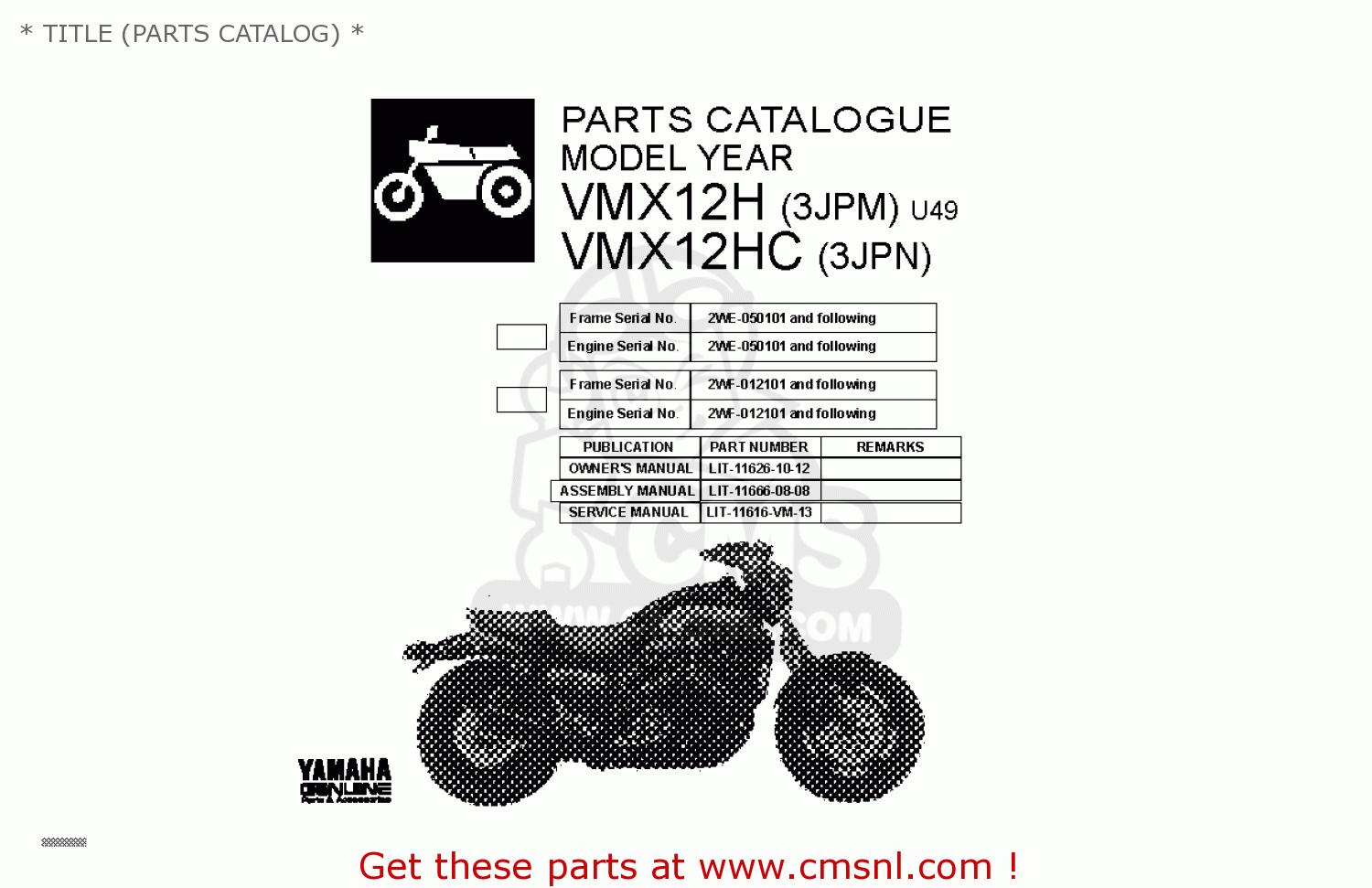 Yamaha VMAX1200 1996 (T) USA * TITLE (PARTS CATALOG) * buy original