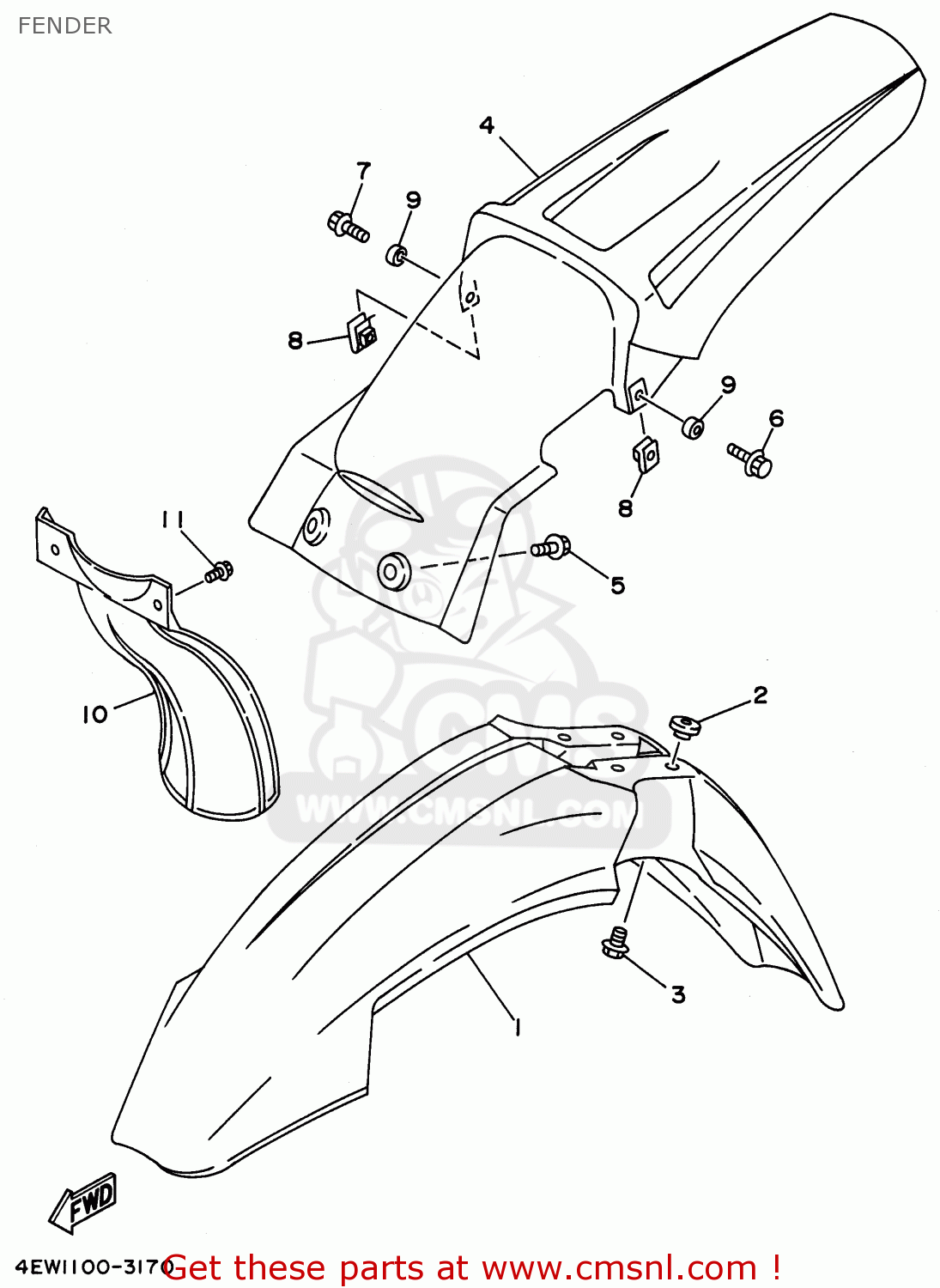 Yamaha WR250Z 1996 (T) USA FENDER - buy original FENDER spares online