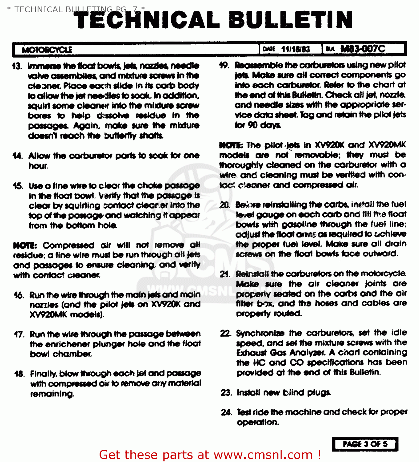 Yamaha XJ750 MAXIM 1982 (C) USA * TECHNICAL BULLETING PG. 7 * - buy  original * TECHNICAL BULLETING PG. 7 * spares online