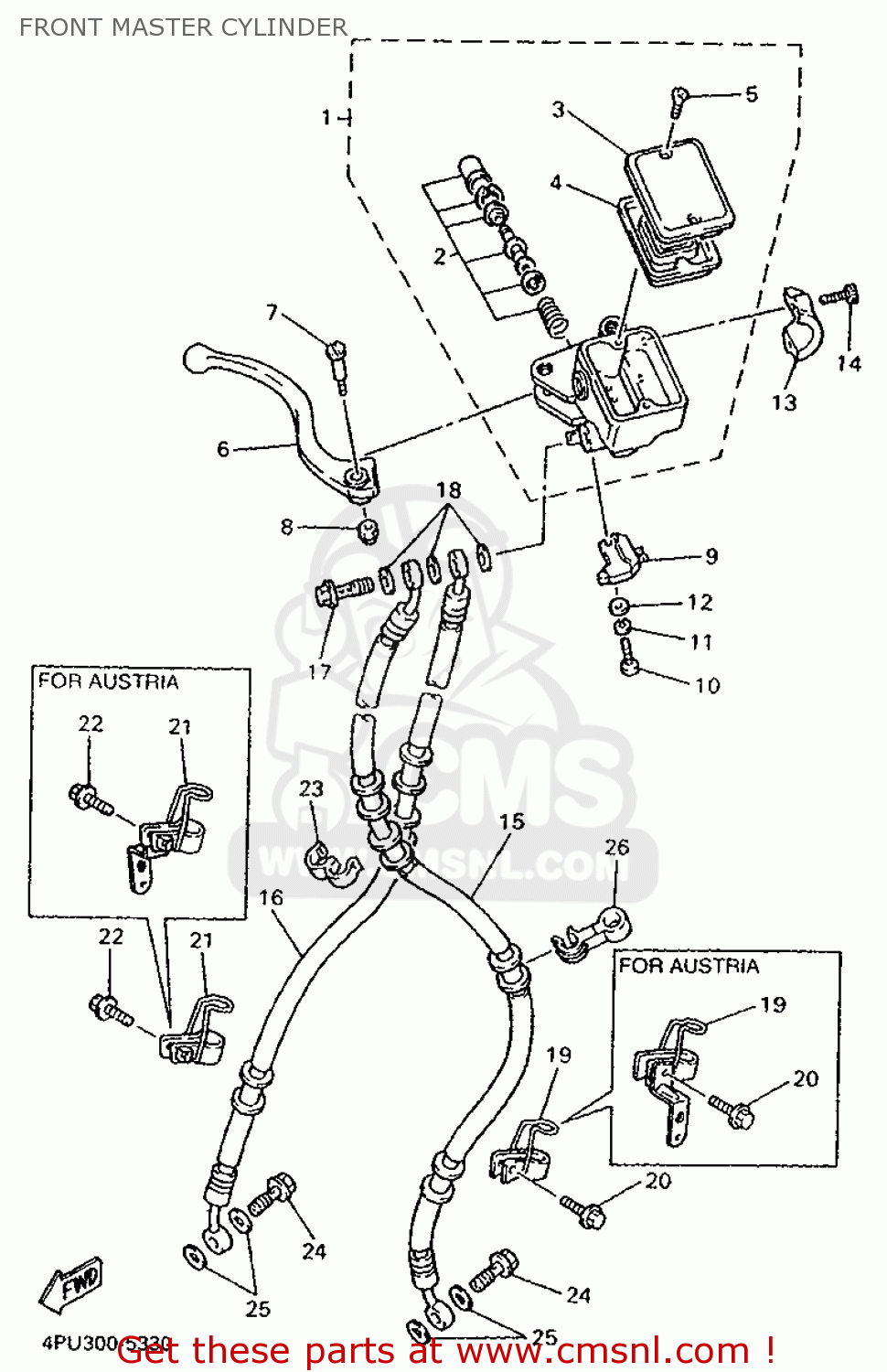 Yamaha XJR1200 1997 4RB4 AUSTRIA 274PU-300EAC FRONT MASTER CYLINDER ...