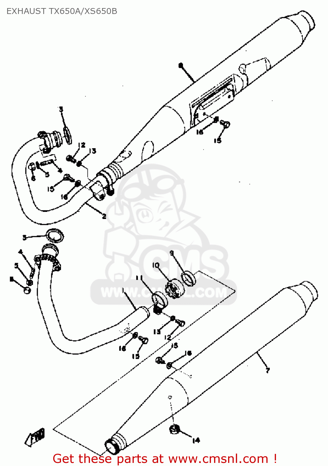 Yamaha XS650 1975 USA EXHAUST TX650A/XS650B - Buy Original EXHAUST ...