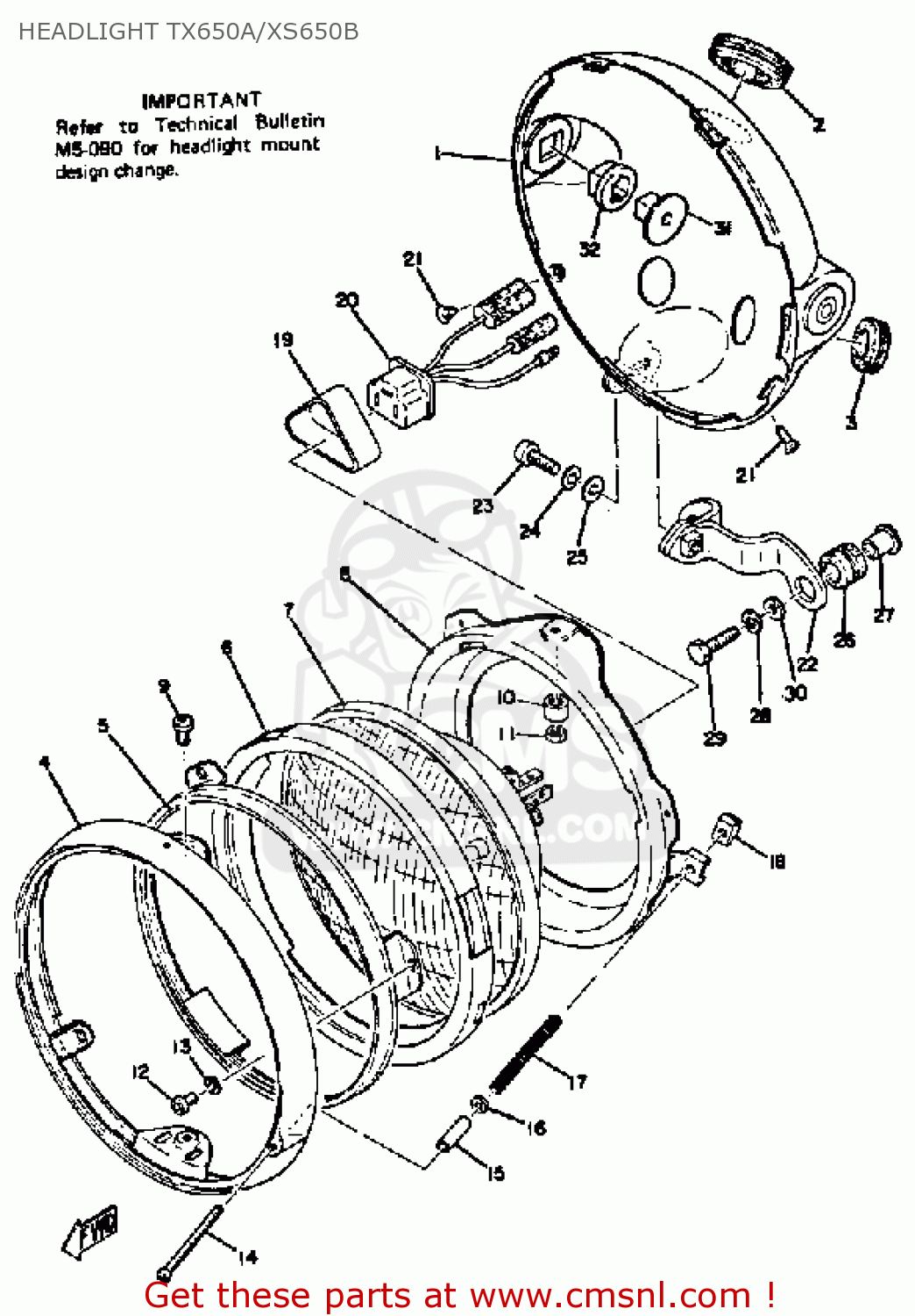 Yamaha XS650 1975 USA HEADLIGHT TX650A/XS650B buy original HEADLIGHT