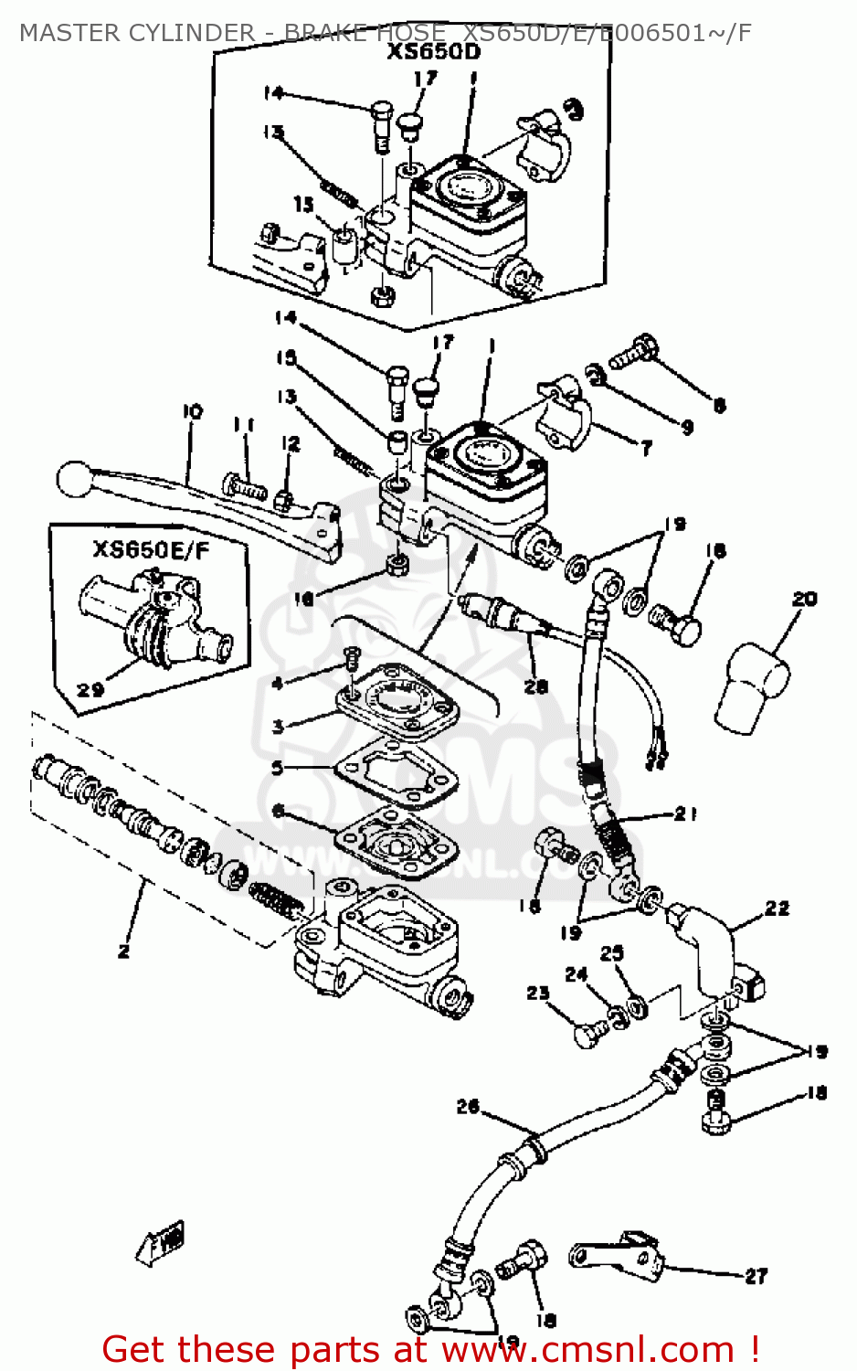 Yamaha XS650 1978 USA MASTER CYLINDER BRAKE HOSE XS650D/E/E006501/F