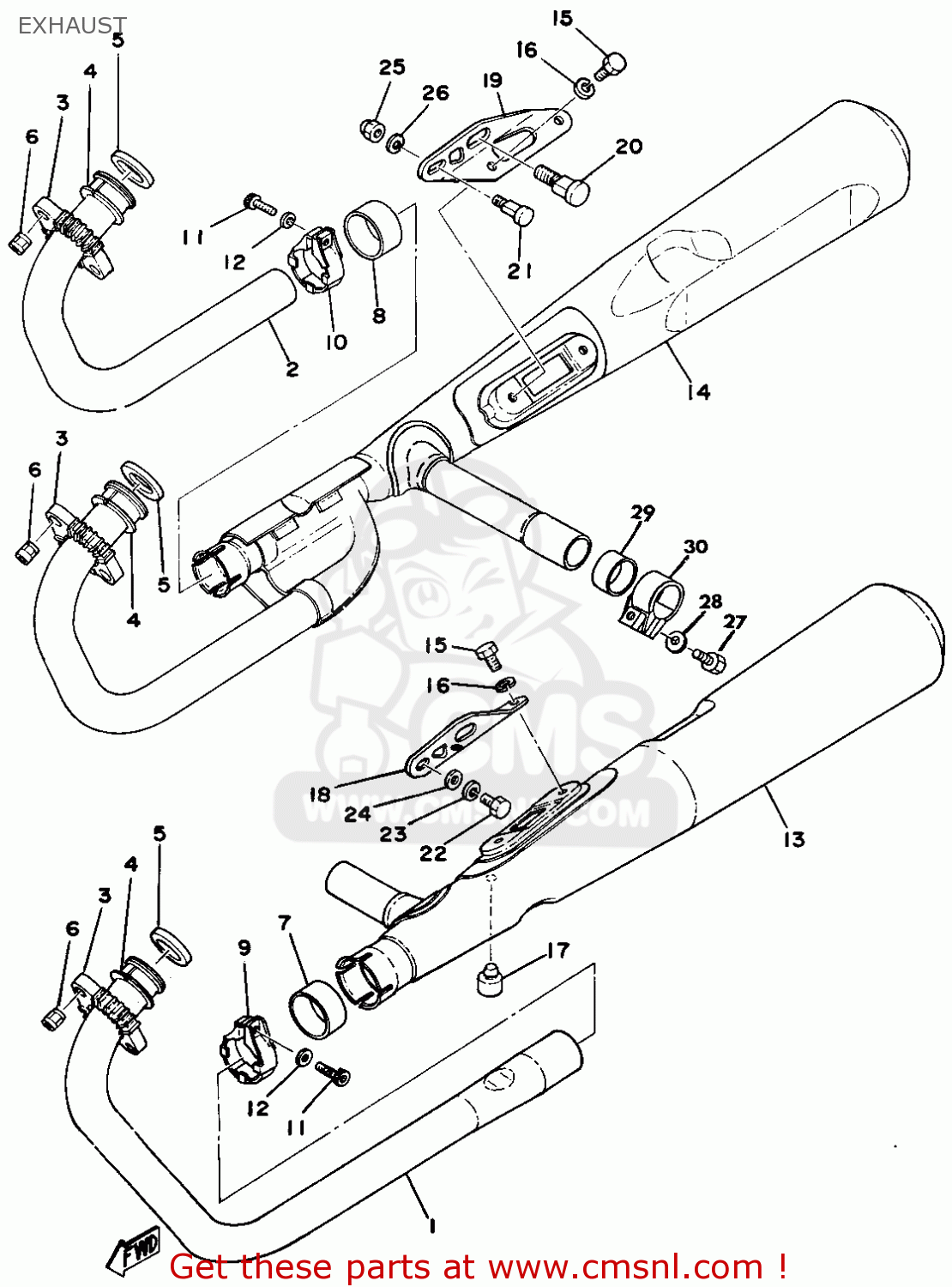 Yamaha XS750 1978 USA CANADA EXHAUST buy original EXHAUST spares online