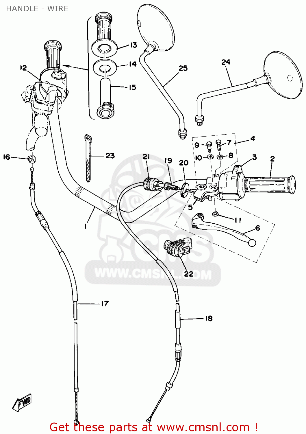 Yamaha XS750 1978 USA CANADA HANDLE - WIRE - buy original HANDLE - WIRE ...