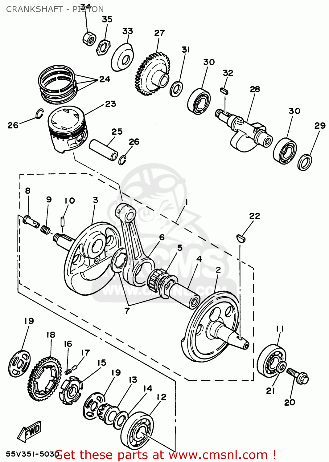 Yamaha XT350 1996 (T) USA CRANKSHAFT - PISTON - buy original CRANKSHAFT ...