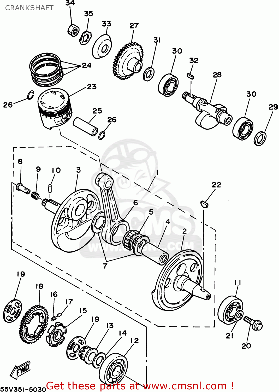 Yamaha Xt350 Gc 1995 Crankshaft - schematic partsfiche