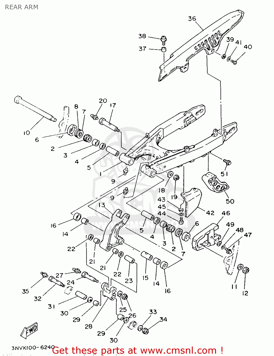 Yamaha XT350H 1993 3NVK USA EXCEPT CALIFORNIA 263NV100E1 REAR ARM