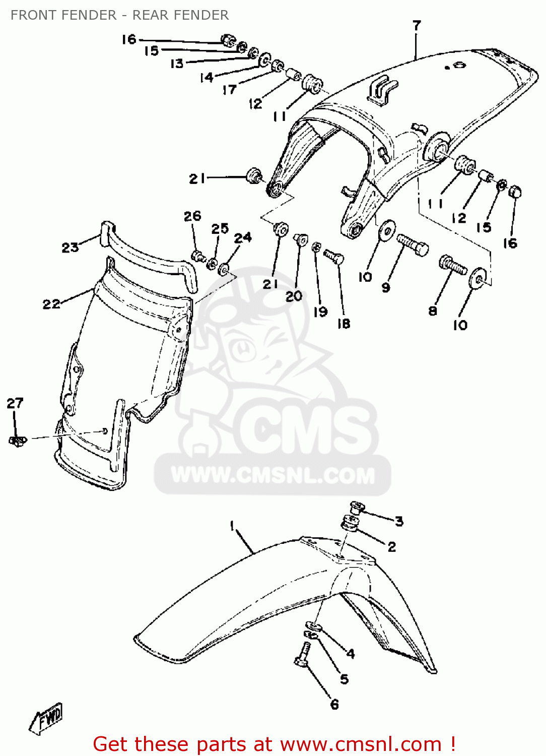 Yamaha XT500 1977 DUAL PURPOSE USA CANADA FRONT FENDER - REAR FENDER ...