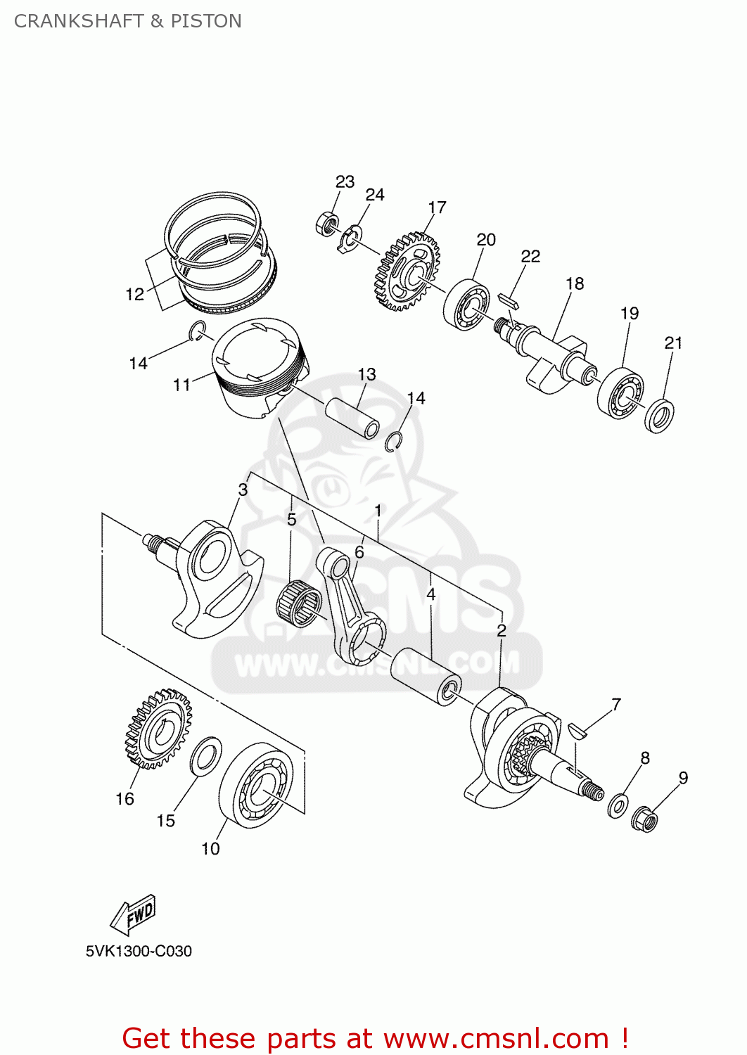 Yamaha XT660R 2004 5VK1 SWITZERLAND 1C5VK-300G3 CRANKSHAFT & PISTON ...