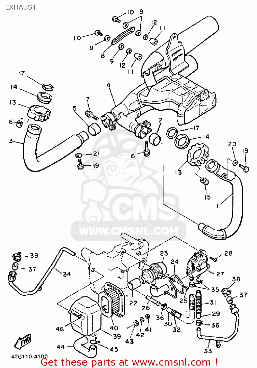 Yamaha Xv1000 Virago 1984 (e) Usa Exhaust - schematic partsfiche