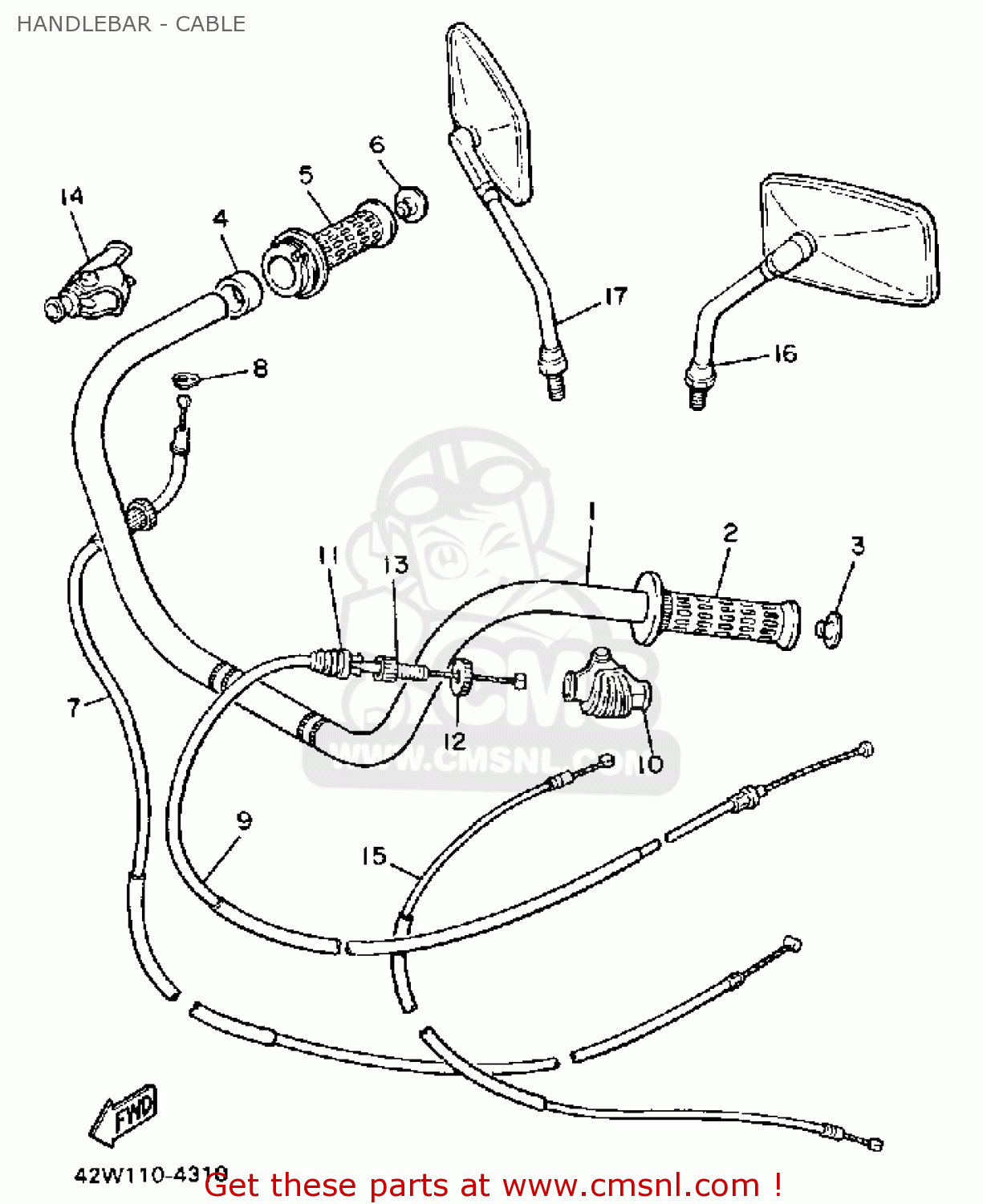 Yamaha XV1000 VIRAGO 1984 (E) USA HANDLEBAR - CABLE - buy original ...