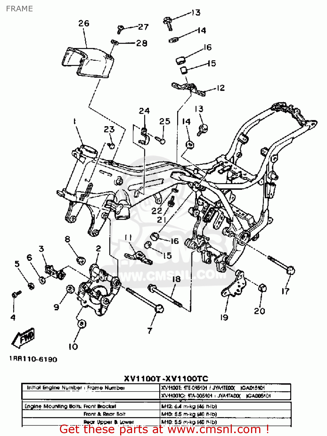 Yamaha XV1100 VIRAGO 1986 (G) USA FRAME - buy original FRAME spares online