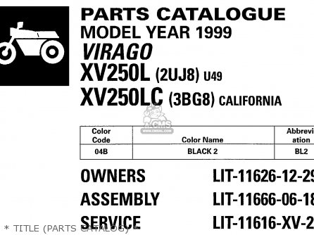 * TITLE (PARTS CATALOG) * - XV250 XV250C 1999 (X) USA CALIFORNIA