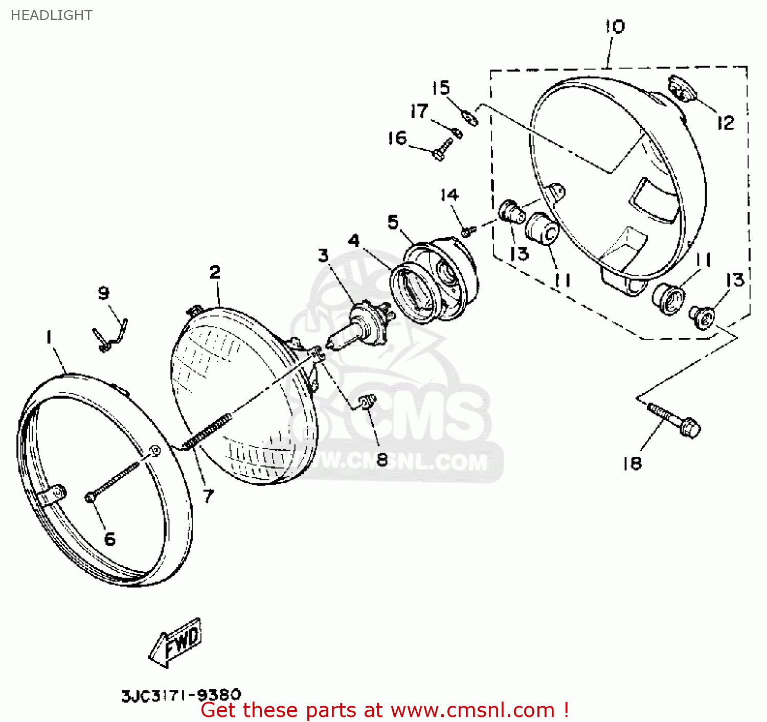 Yamaha XV535 VIRAGO 1990 (L) USA HEADLIGHT buy original HEADLIGHT