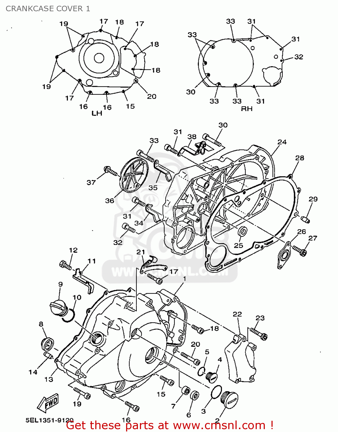 Yamaha XVS1100 1999 5EL1 ENGLAND 295EL-300E1 CRANKCASE COVER 1 - buy ...