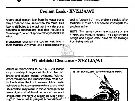 COOLANT LEAK &  WINDSHIELD CLEARANCE - XVZ13A/AT - XVZ13A XVZ13AC ROYAL STAR 1998 (W) USA CALIFORNIA