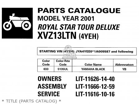 * TITLE (PARTS CATALOG) * - XVZ13LT ROYAL STAR 2001 (1) USA
