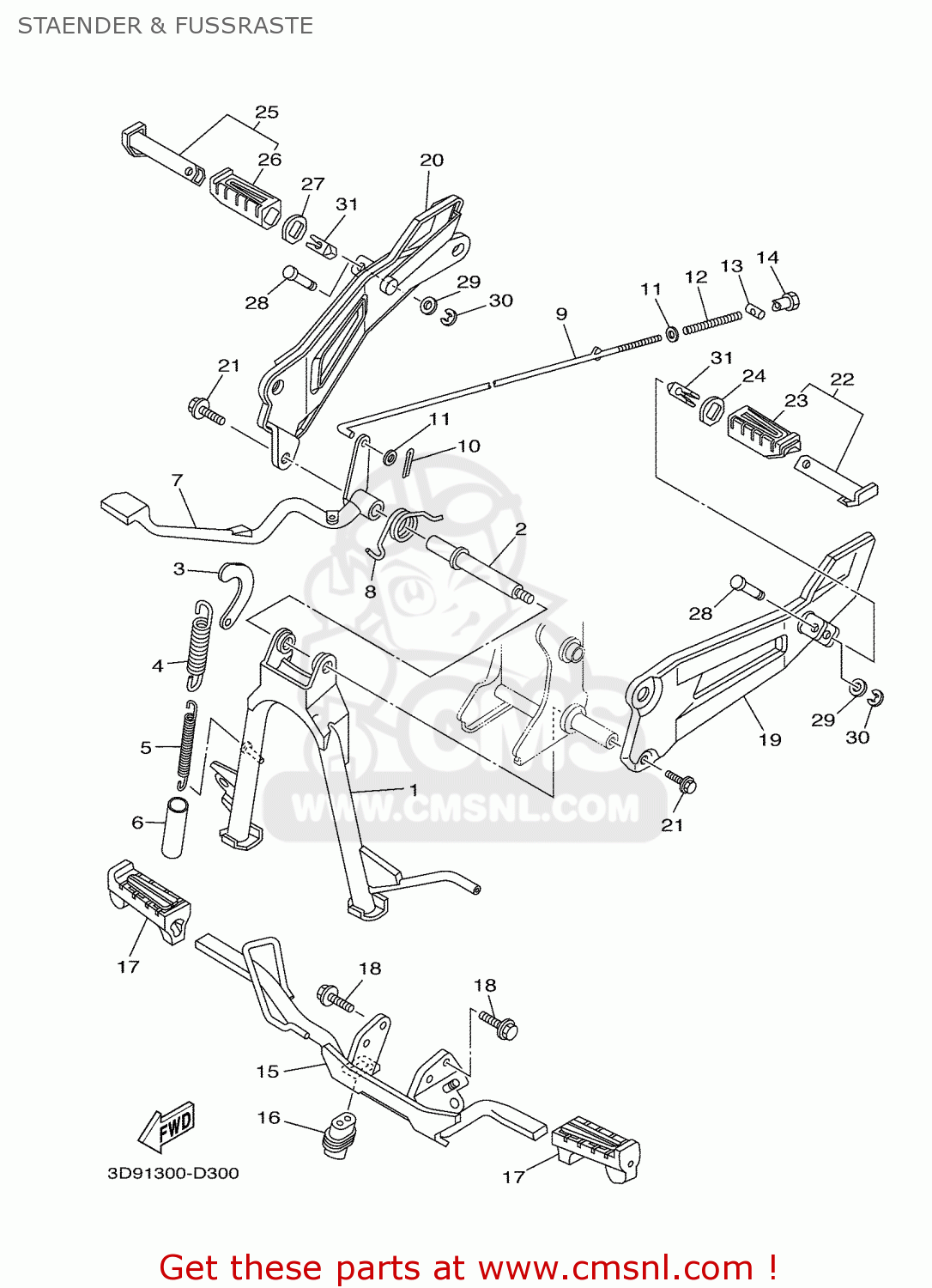 Yamaha YBR125ED 2006 3D94 EUROPE 1E3D9-332G1 STAENDER & FUSSRASTE - buy ...