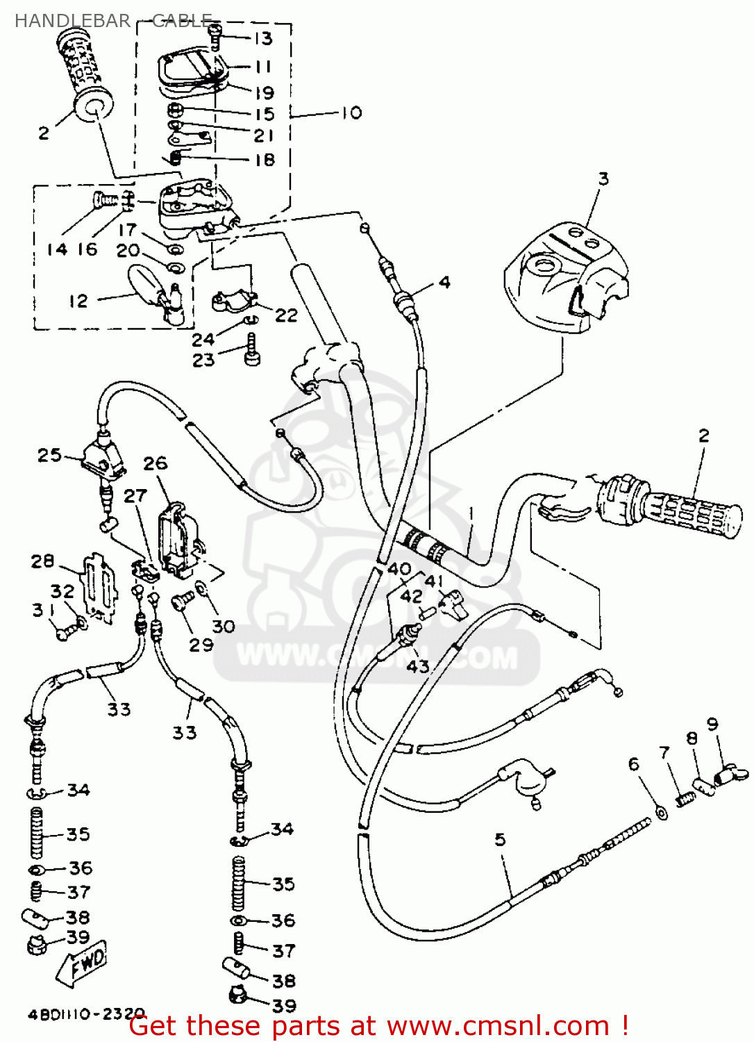 Yamaha Yfb250e Timberwolf 1993 Handlebar - Cable