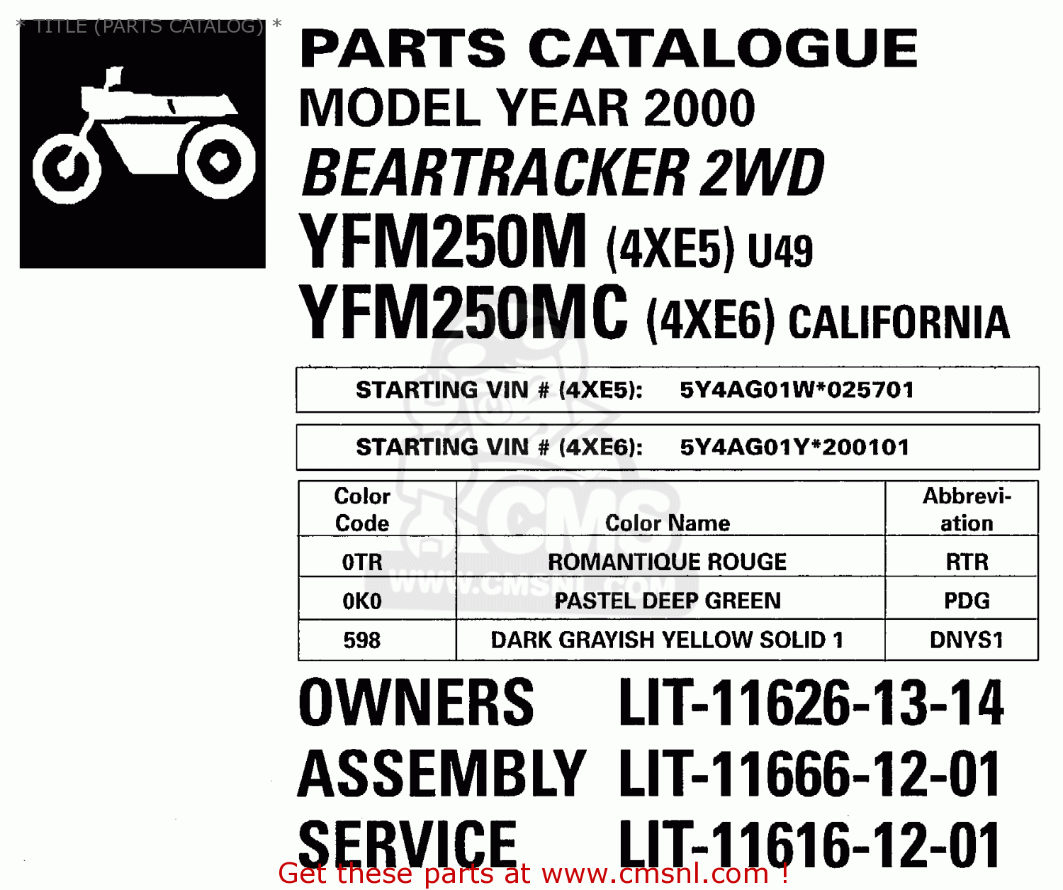 Yamaha YFM250M/MC 2000 USA EXCEPT CALIFORNIA CALIFORNIA * TITLE (PARTS