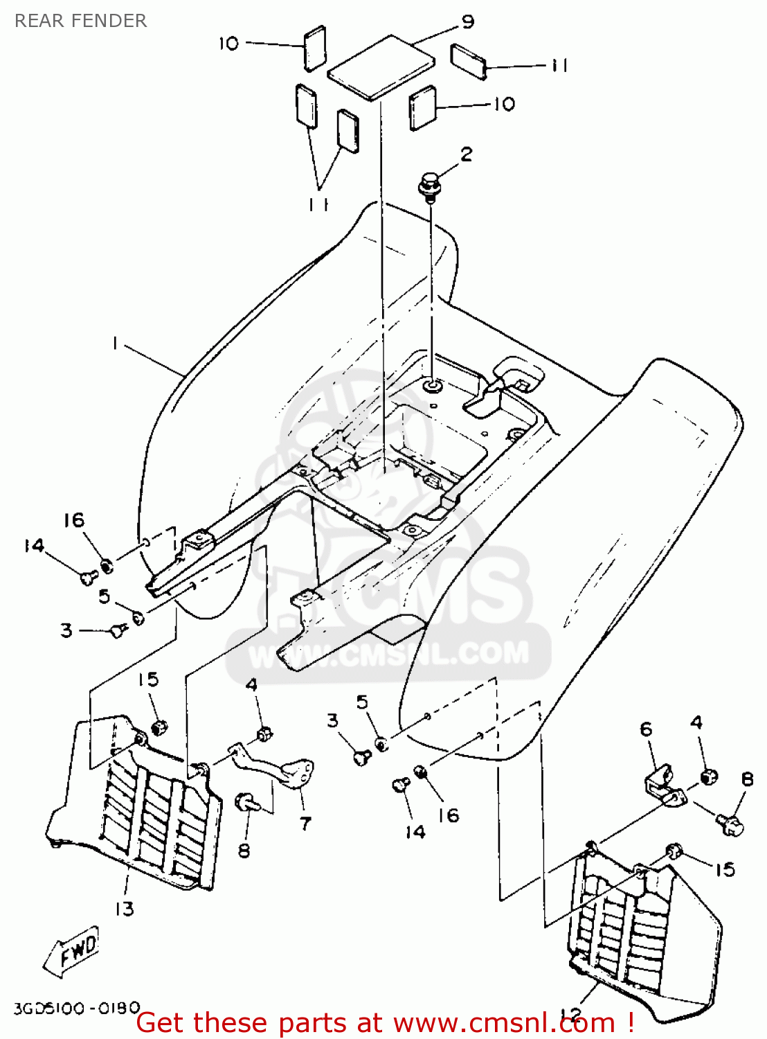 Yamaha YFM350XE WARRIOR 1993 USA REAR FENDER buy original REAR FENDER