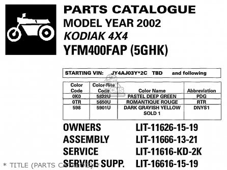 * TITLE (PARTS CATALOG) * - YFM400FAP 2002 USA EXCEPT CALIFORNIA