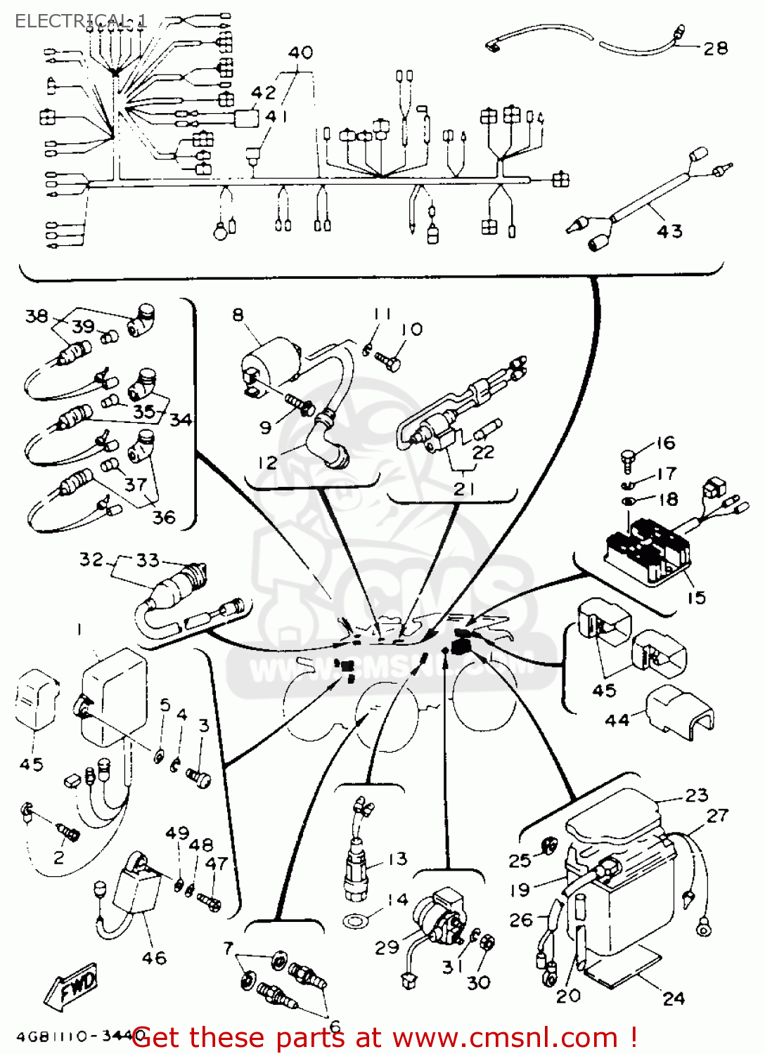 Yamaha YFM400FWE KODIAK 1993 ELECTRICAL 1 - buy original ... 67 mustang ignition switch wiring harness 