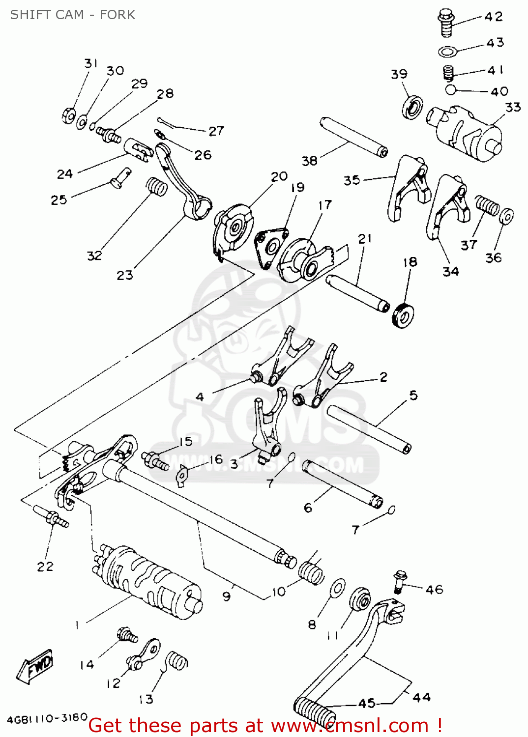 Yamaha YFM400FWE KODIAK 1993 SHIFT CAM - FORK - buy original SHIFT CAM ...