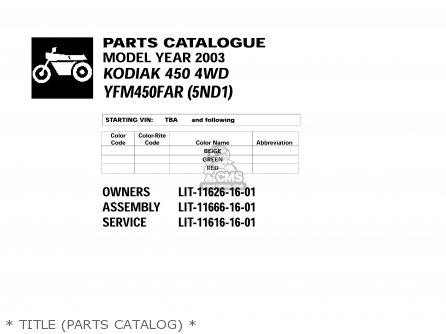 * TITLE (PARTS CATALOG) * - YFM450FAR 2003 USA EXCEPT CALIFORNIA