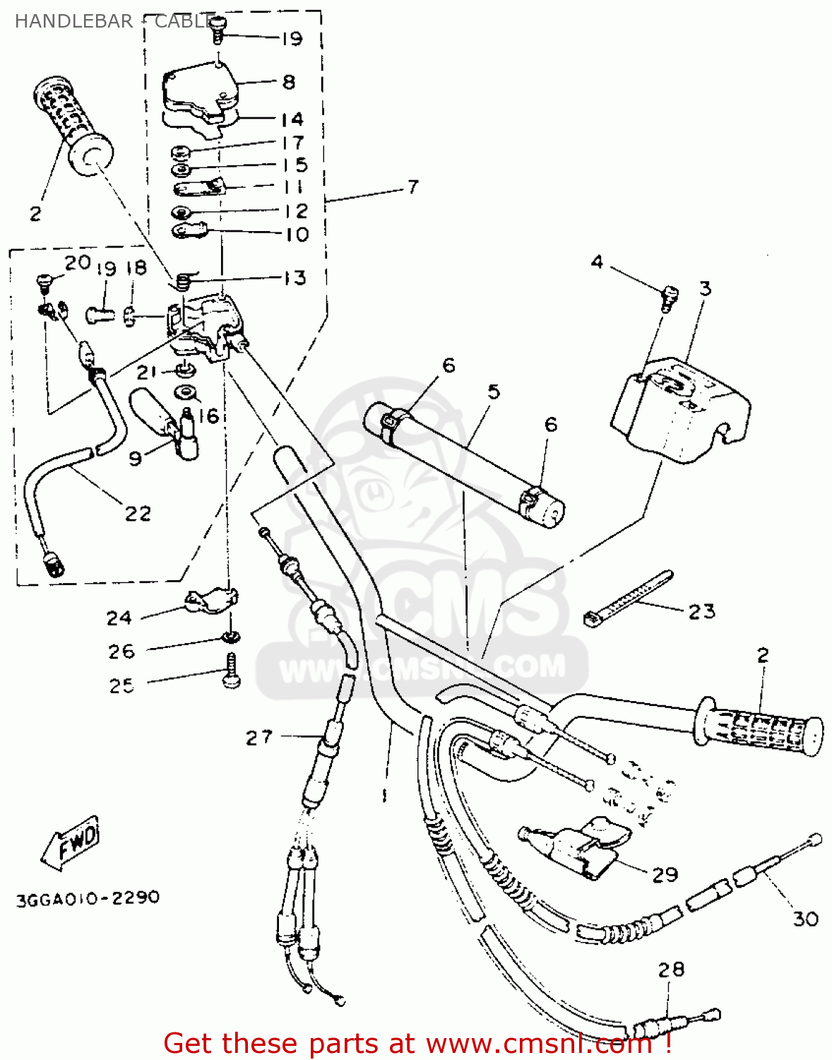 Yamaha YFZ350E BANSHEE 1993 HANDLEBAR - CABLE - buy original HANDLEBAR ...