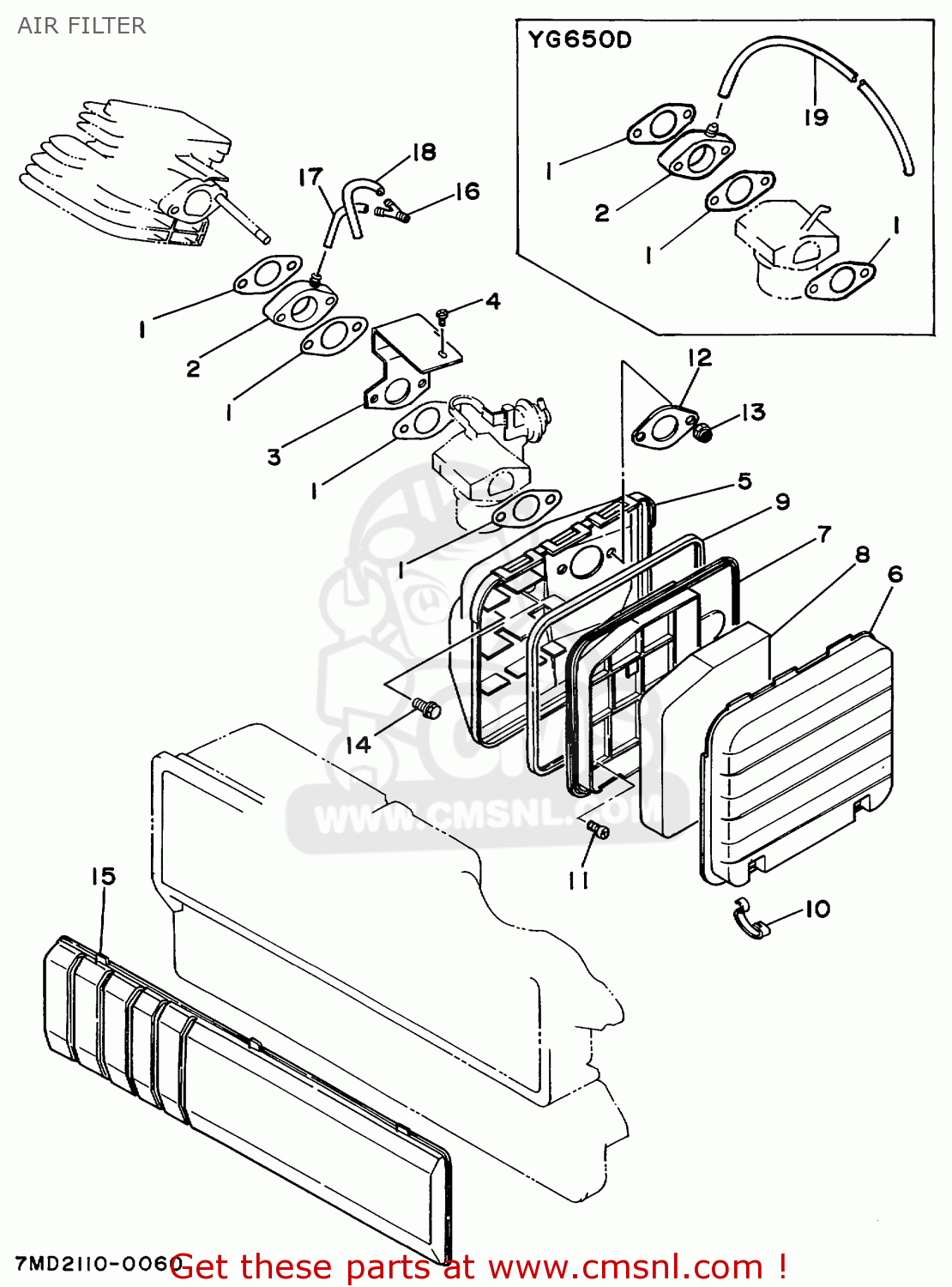 Yamaha YG500D 7ME1 YG600D 7MD1 YG600DE 7MD1 GENERATOR 1998 AIR FILTER ...
