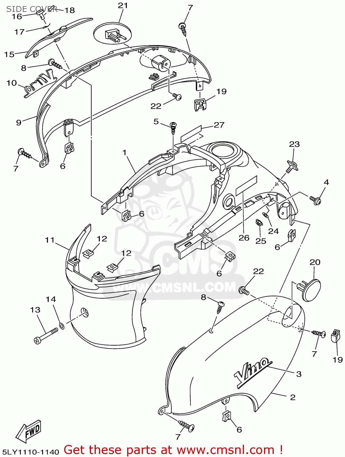 Yamaha YJ50R VINO 2001 (1) USA SIDE COVER buy original SIDE COVER